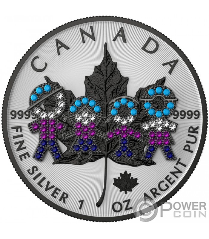 BIG FAMILY RUTHENIUM Bejeweled Maple Leaf 1 Oz Silver Coin 5