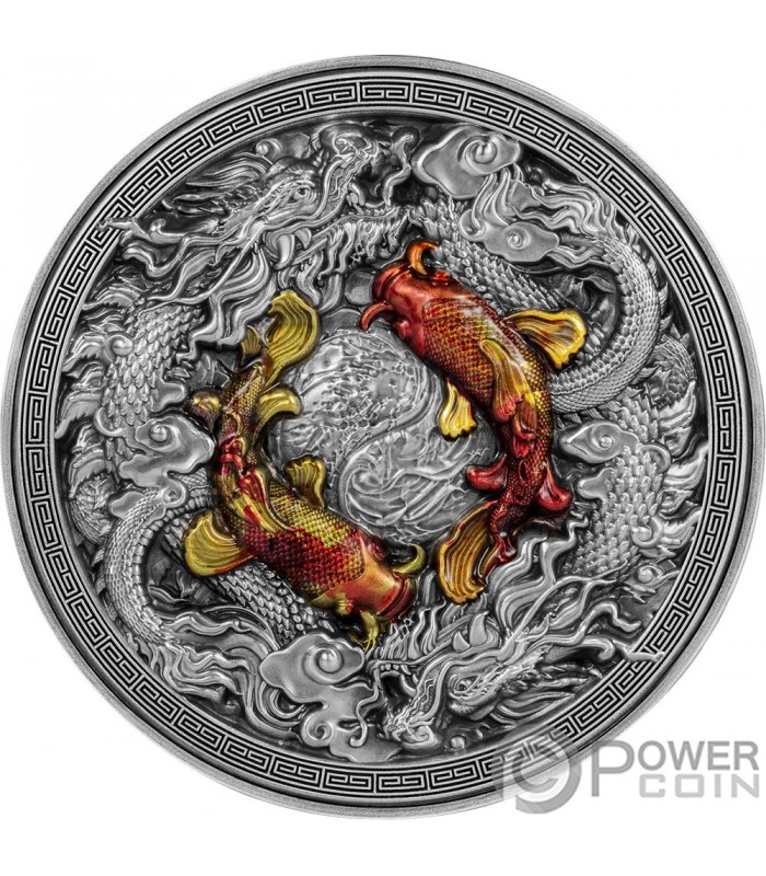 KOI AND DRAGONS 2 Oz Silver Coin 10000 Francs Chad 2023
