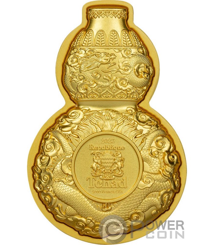 DRAGON HULU BOTTLE GOURD Gilded 1 Oz Silver Coin 5000 Francs Chad 2023