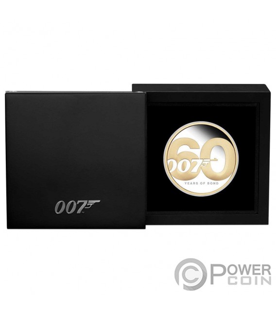 60 YEARS OF BOND 007 Agent Gilded 2 Oz Silver Coin 2$ Tuvalu 2022