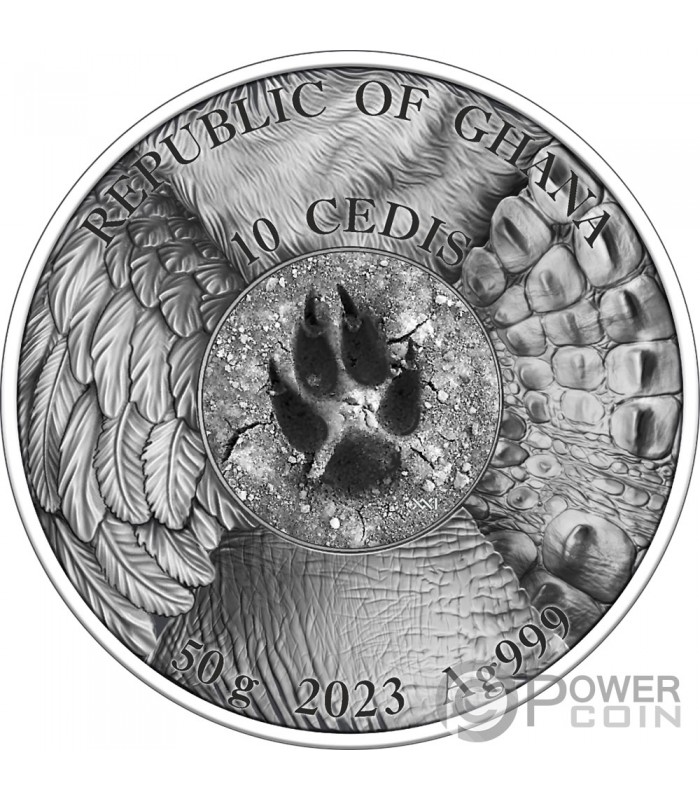 EAGLE Hunting in the Wild 2 Oz Moneta Argento 10 Cedis Ghana 2023