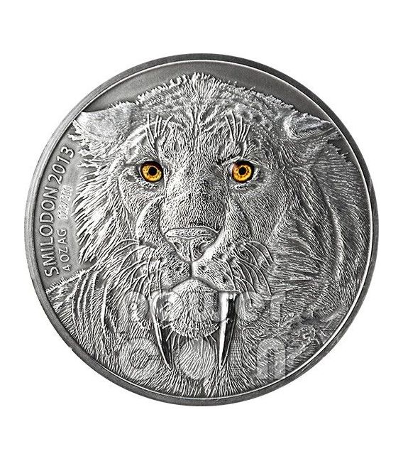 SMILODON Saber Toothed Tiger Prehistoric Animals 4 Oz Silver Coin 5000 ...