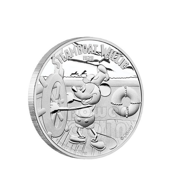 STEAMBOAT WILLIE Topolino Mickey Mouse Disney 1 Oz Moneta Argento 2$ Niue  2014