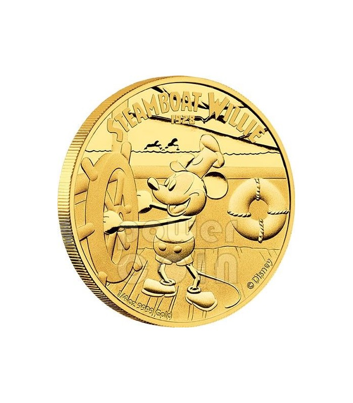 STEAMBOAT WILLIE Mickey Mouse Disney 1/4 Oz Gold Proof Coin 25$ Niue 2014