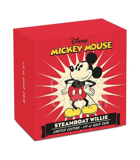 STEAMBOAT WILLIE Mickey Mouse Disney 1/4 Oz Gold Proof Coin 25$ Niue 2014