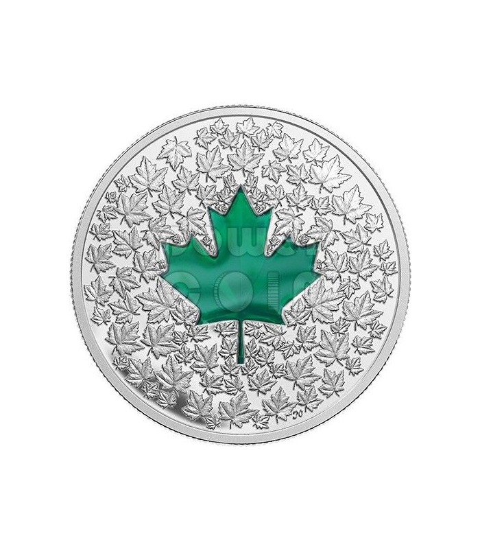 MAPLE LEAF IMPRESSION Foglia Acero Verde Moneta Argento 20 Canada 2014