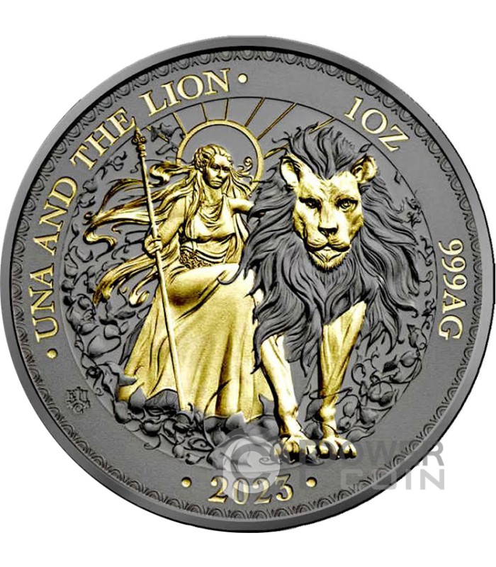 UNA AND THE LION Gold Black Empire 1 Oz Silver Coin 1 Pound Saint Helena  2023