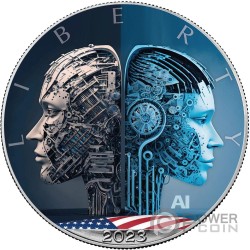 AI HUMAN OR MACHINE Liberty Artificial Intelligence 1 Oz Silver Coin 1$ USA 2023