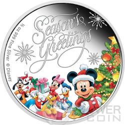 SEASONS GREETINGS Mickey Mouse Disney 1/2 Oz Silver Coin 1$ Niue 2017