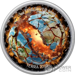 BURNING EARTH Global Warming Terra 1 Oz Silver Coin 2$ Niue 2023