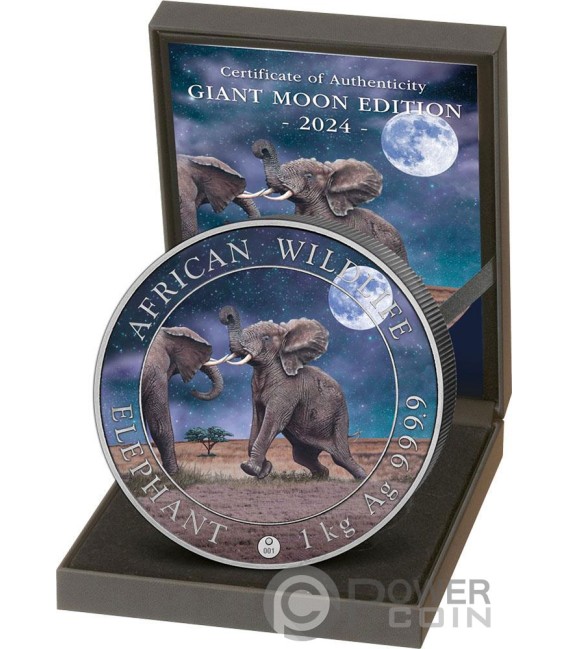 ELEPHANT Giant Moon African Wildlife 1 Kg Kilo Silver Coin 2000 Shillings  Somalia 2024