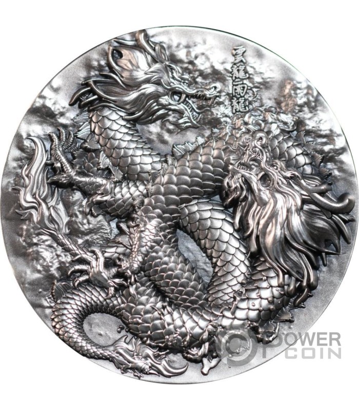 ANCESTRAL DRAGONS OF RAIN AND CLOUD Antique Finish 5 Oz Silver Coin 18888  Francs Chad 2024