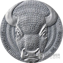 BINARY BULL Criptomoneda 2 Oz Moneda Plata 1000 Satoshi United Crypto States 2024