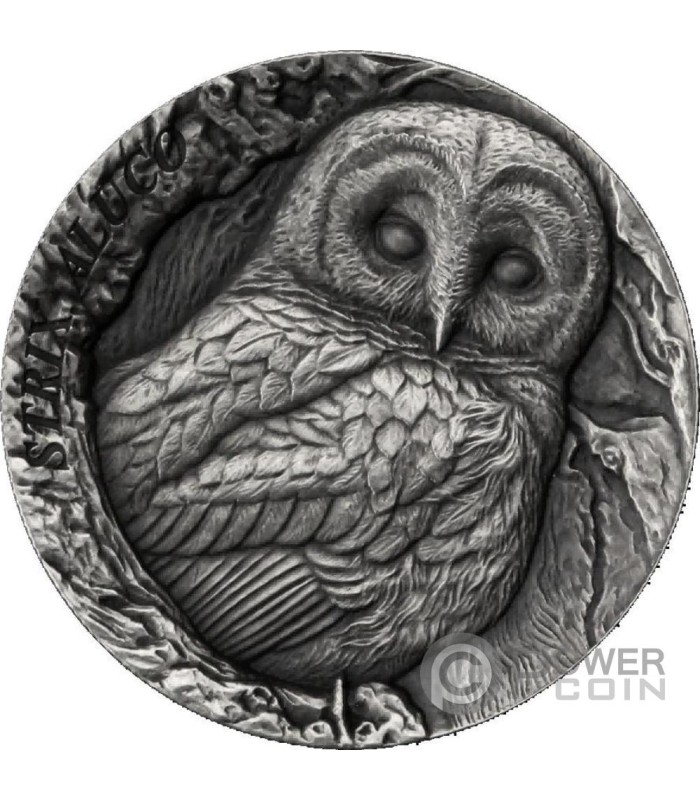 STRIX ALUCO Tawny Owl Tree Hollow Coin 1 Oz Silver Coin 2$ Samoa 2023