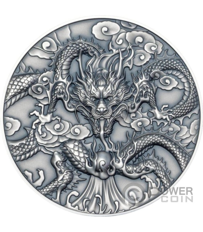 CHINESE DRAGON ART Antiqued 5 Oz Silver Coin 10$ Niue 2024