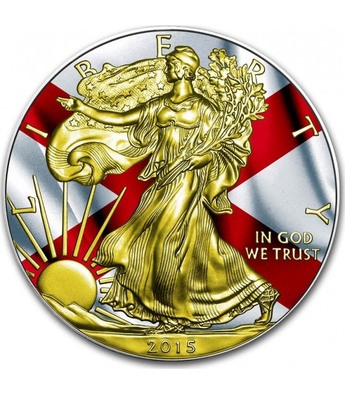 US STATE FLAGS ALABAMA Walking Liberty 1 Oz Silver Coin 1 USA 2015