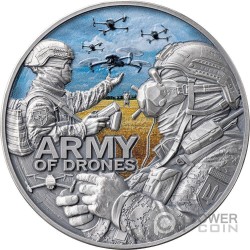 ARMY OF DRONES Guardians of Freedom 2 Oz Moneda Plata 2000 Francs Cameroon 2024