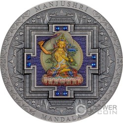 MANJUSHRI MANDALA Archeology Symbolism Coloured 3 Oz Moneta Argento 2000 Togrog Mongolia 2024