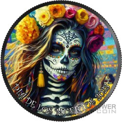 DIA DE LOS MUERTOS Impressionism 1 Oz Moneda Plata Mexico 2023