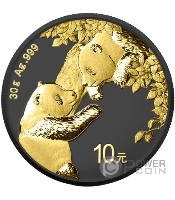 PANDA Black Platinum and Gold Moneda Plata 10 Yuan China 2023