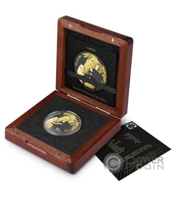 PANDA Black Platinum and Gold Moneda Plata 10 Yuan China 2023