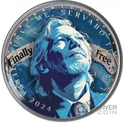 ASSANGE IS FREE Wikileaks Terra 1 Oz Moneda Plata 5$ Tokelau 2024