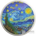 STARRY NIGHT Van Gogh Fine Embroidery Art 3 Oz Moneta Argento 20 $ Palau 2024