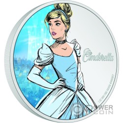 CINDERELLA Disney Princess 1 Oz Moneda Plata 2$ Niue 2024