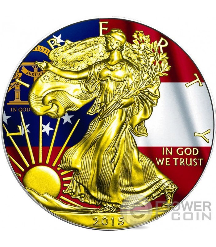 US STATE FLAGS GEORGIA Walking Liberty 1 Oz Silver Coin 1 USA 2015