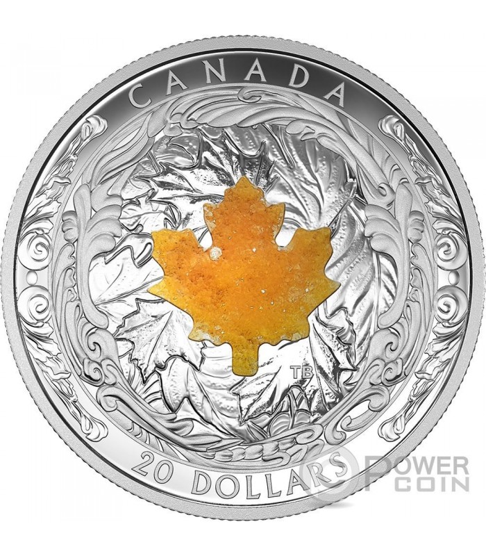 MAJESTIC MAPLE LEAVES Drusy Stone Silver Coin 20$ Canada 2016