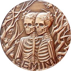 GEMINI Memento Mori Zodiac Skull Horoscope Copper Coin 2015