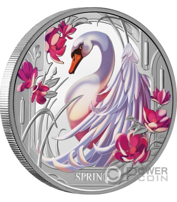 SPRING Seasons Cigno 1 Oz Moneta Argento 1$ Niue 2024