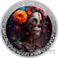 MECHANICAL SKULL Dia de Los Muertos 1 Oz Moneda Plata 1000 Francs Cameroon 2024