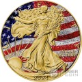 US FLAG Diamond Dust Gilded Walking Liberty Eagle 1 Oz Moneda Plata 1$ USA 2024