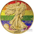 RAINBOW LIBERTY Diamond Dust Gilded Walking Liberty Eagle 1 Oz Moneda Plata 1$ USA 2024