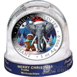 ELEPHANT Snow Globe African Wildlife 1 Oz Moneda Plata 100 Shillings Somalia 2025