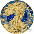 GOLD ZODIAC Gilded Walking Liberty 1 Oz Moneda Plata 1$ USA 2024