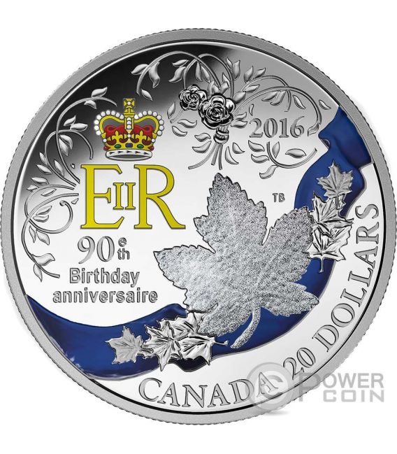 QUEEN ELIZABETH II 90th Birthday Anniversaire Silver Coin 20$ Canada ...