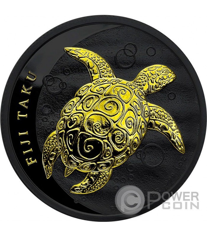 TAKU TURTLE Hawksbill Tartaruga Nera Rutenio 1 Oz Moneta Argento 2 ...