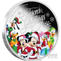 SEASONS GREETINGS Mickey Mouse Disney 1/2 Oz Silver Coin 1$ Niue 2017