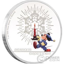 SEASONS GREETINGS Mickey Mouse Disney 1/2 Oz Silver Coin 1$ Niue 2017