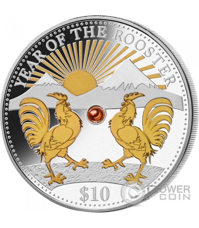 ROOSTER RED PEARL Chinese Lunar Year 1 Oz Silver Coin 10 Fiji 2017