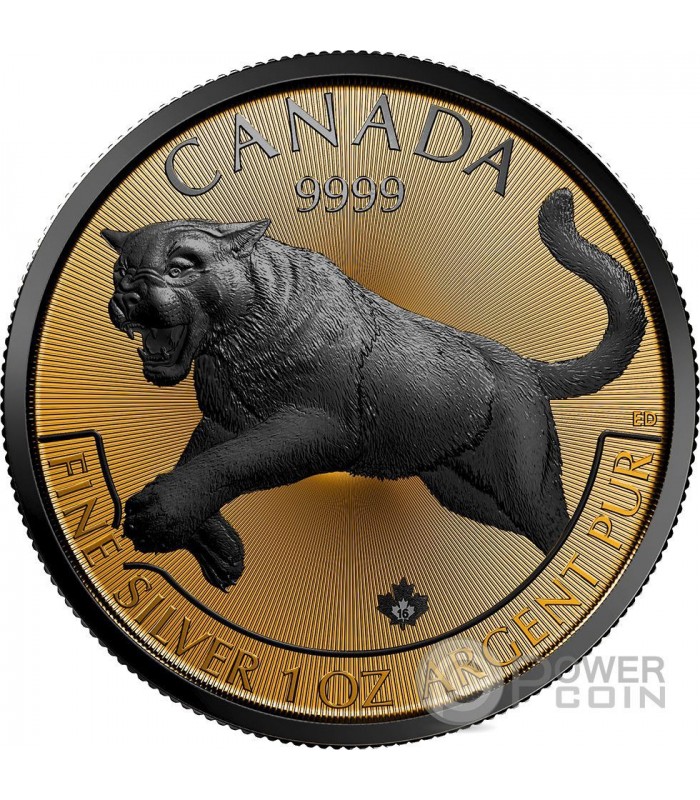 COUGAR Golden Enigma Black Ruthenium 1 Oz Silver Coin 5$ Canada 2016