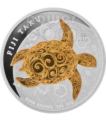 TAKU TURTLE Hawksbill Tartaruga Marina Moneta Argento 2$ Fiji 2010