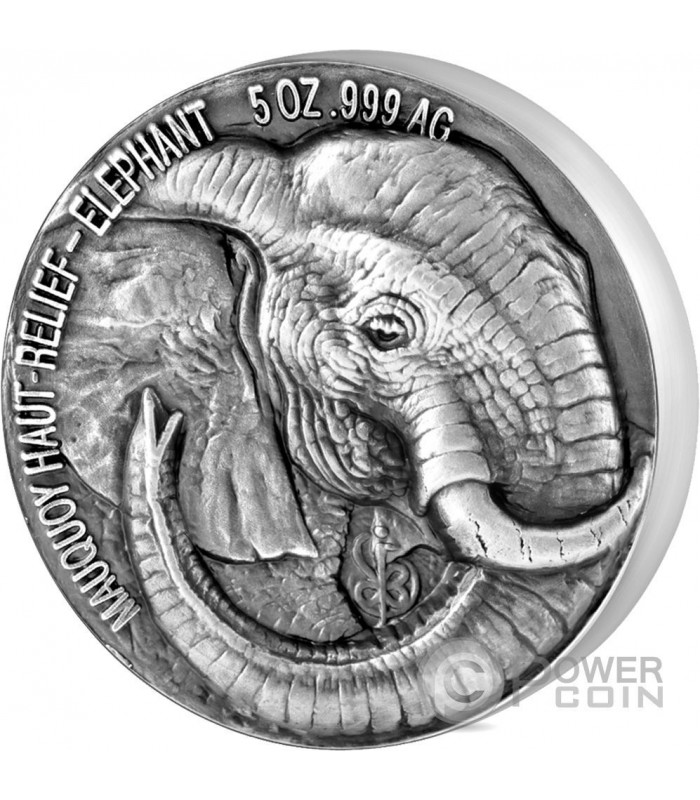 ELEPHANT Big Five Mauquoy 5 Oz Silver Coin 5000 Francs Ivory Coast 2017