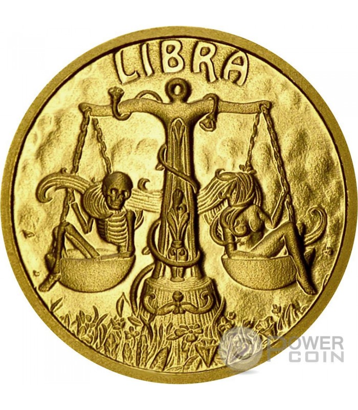 LIBRA Memento Mori Zodiac Skull Horoscope Gold Coin 2015