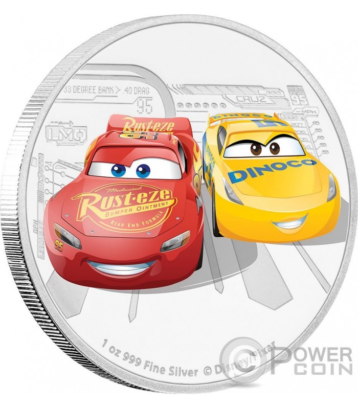 LIGHTNING MCQUEEN CRUZ RAMIREZ Cars 3 Disney 1 Oz Monnaie Argent 2 Niue 2017