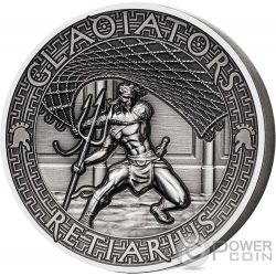 RETIARIUS Gladiators 2 Oz Silver Coin 5$ Solomon Islands 2017