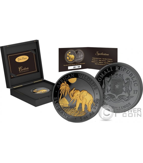 ELEPHANT Golden Enigma 5 Oz Silver Coin 500 Shillings Somalia 2017