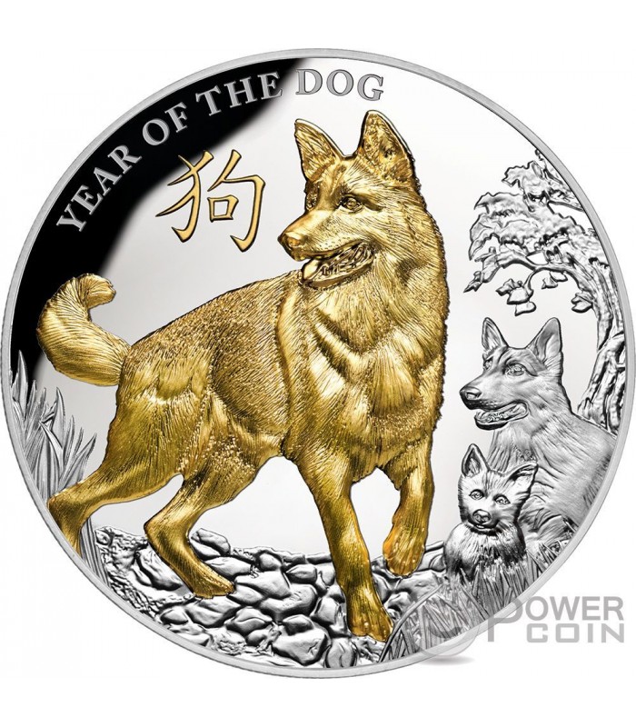 YEAR OF THE DOG Lunar 5 Oz Silver Coin 8$ Niue 2018